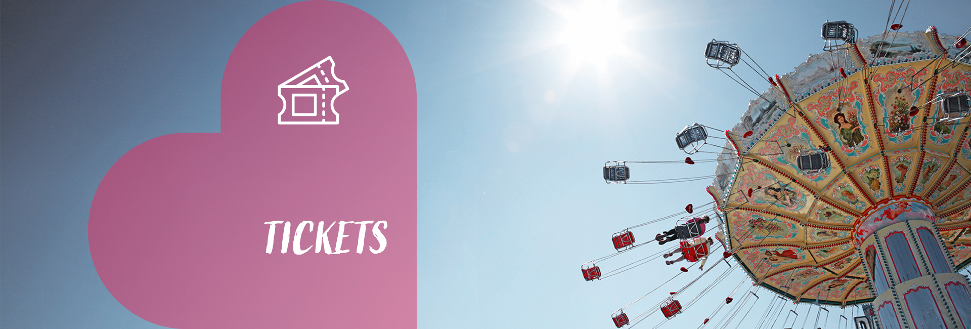 illustratives Bild für die Seite zu Tickets, auf der rechten Seite ist ein Kettenkarussell zu sehen